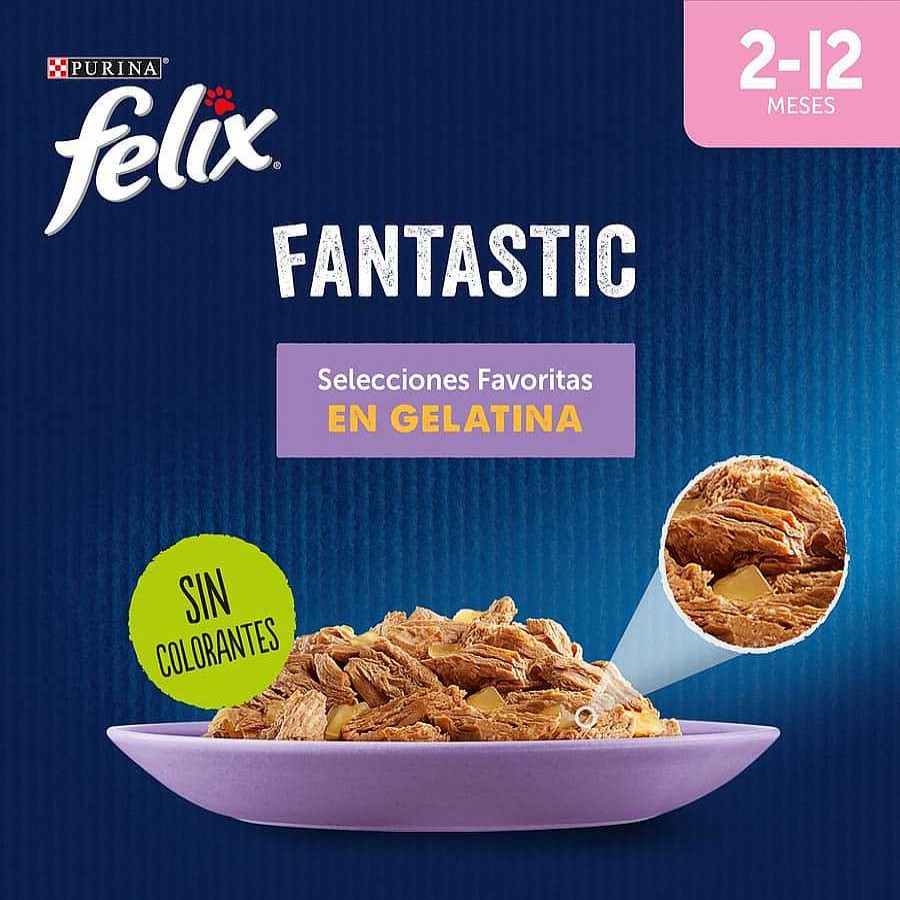 Gatos Felix Comida H Meda | Felix Junior Fantastic Carne Y Pescado En Gelatina Sobre - Multipack