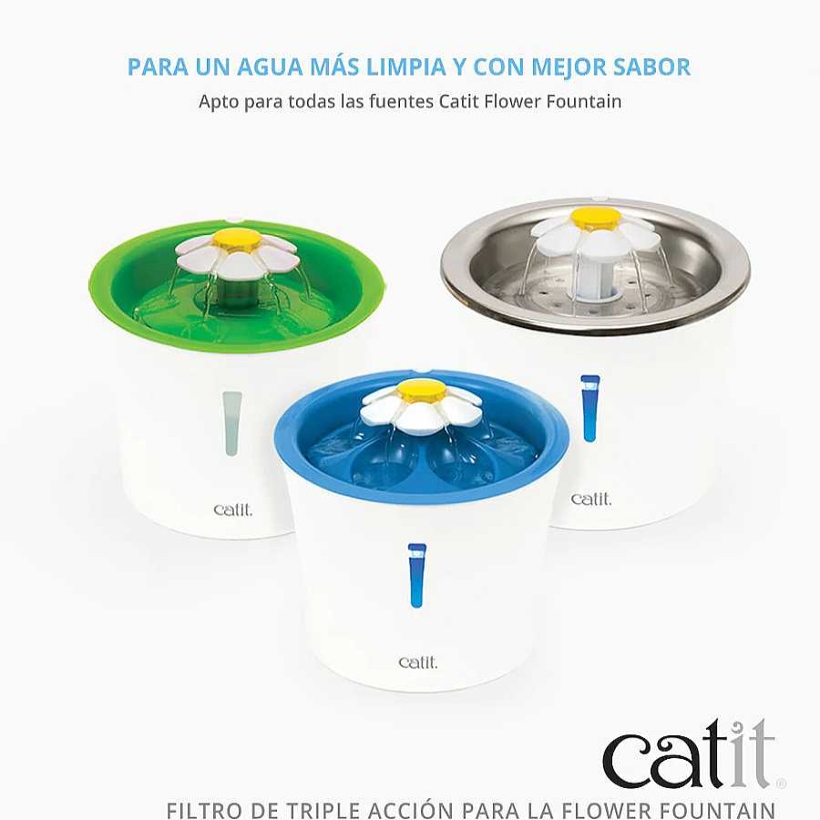 Gatos Catit Comederos, Fuentes Y Bebederos | Catit Flower Fountain Filtro De Triple Acci N Para Fuentes