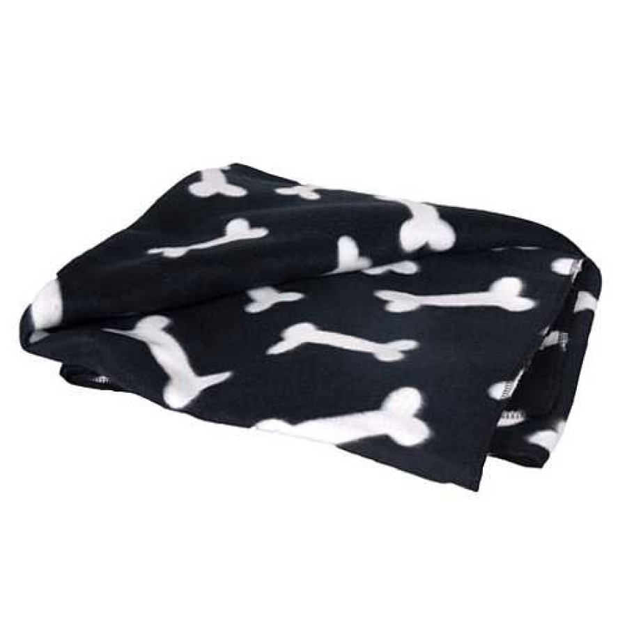 Perros Flamingo Camas | Flamingo Manta Negra Con Estampado De Huesos Para Mascotas