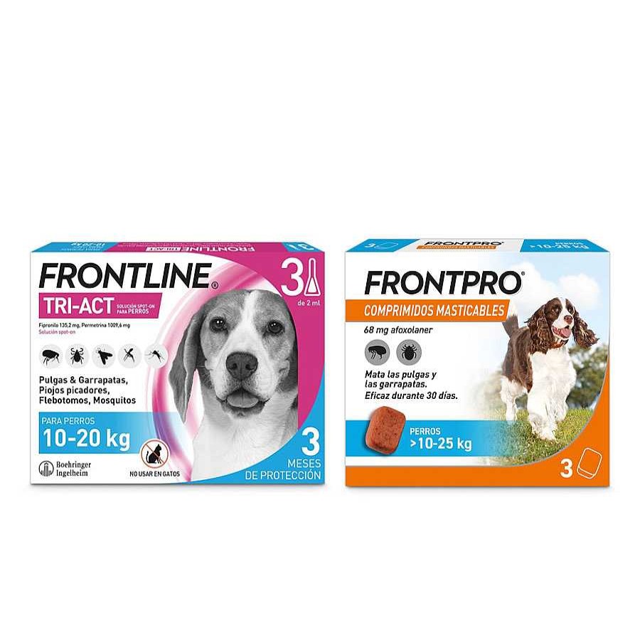 Perros Frontline Antiparasitarios | Pack Frontline Tri-Act Pipetas + Frontpro Comprimidos Masticables Para Perros Medianos