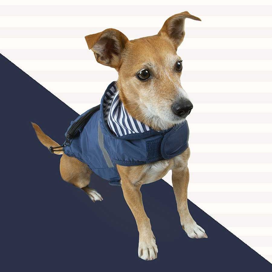 Perros Outech Ropa | Outech Impermeable Con Bolsillo Azul Marino Para Perros