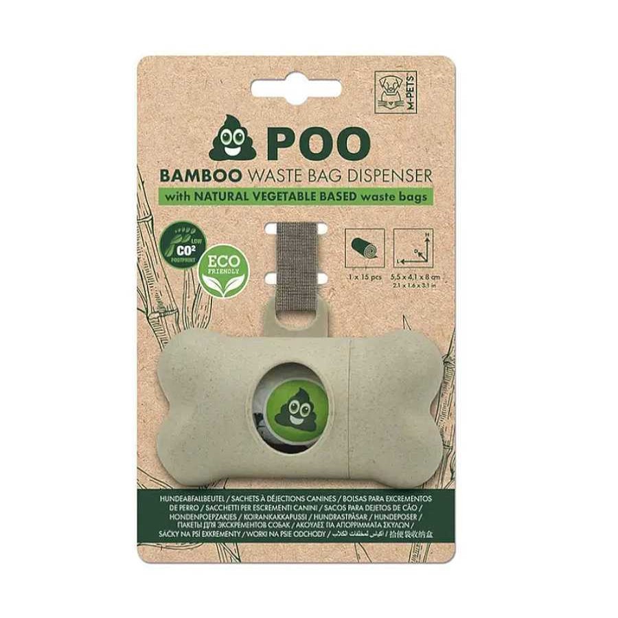 Perros M-Pets Bolsas Y Dispensadores | M-Pets Poo Bamboo Porta Bolsas Biodegradable + 15 Bolsas Para Heces De Perro