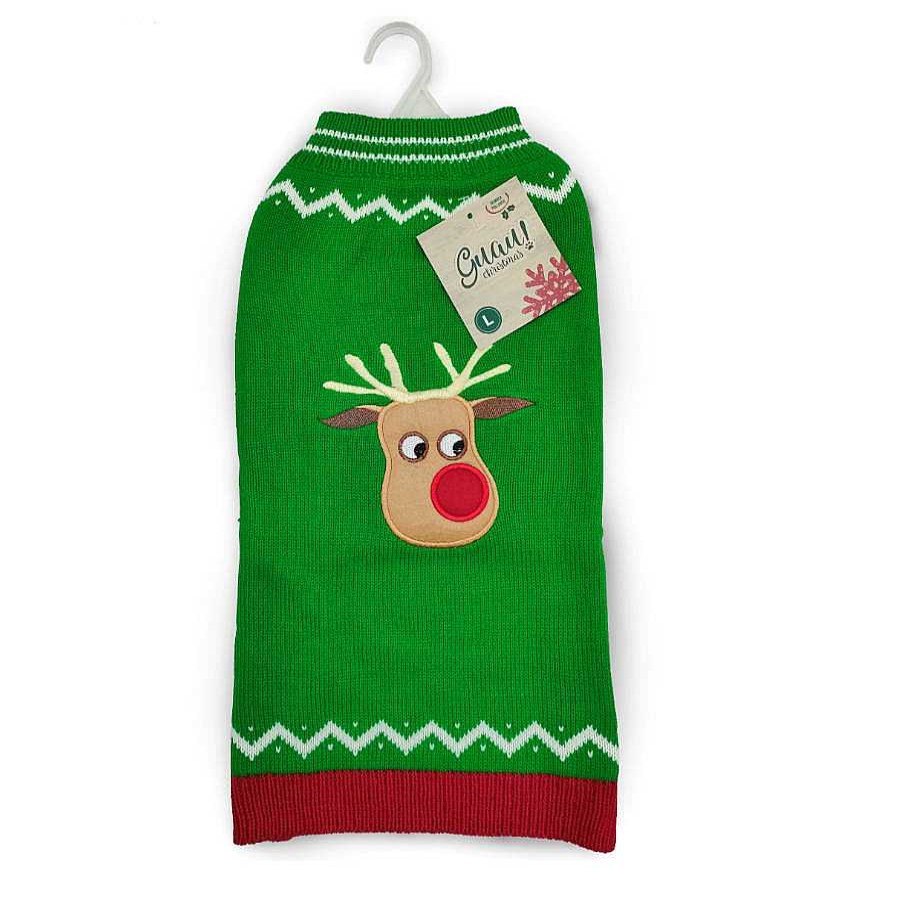 Perros Guau Christmas Ropa | Guau Christmas Jersey De Reno Verde Para Perros