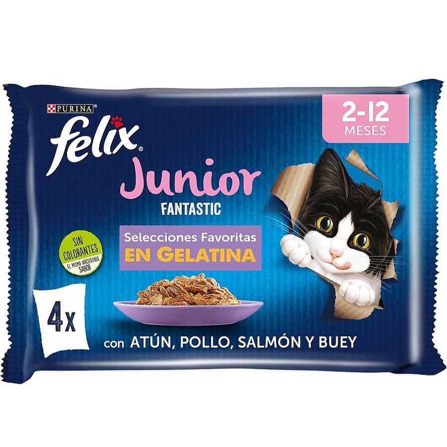 Gatos Felix Comida H Meda | Felix Junior Fantastic Carne Y Pescado En Gelatina Sobre - Multipack