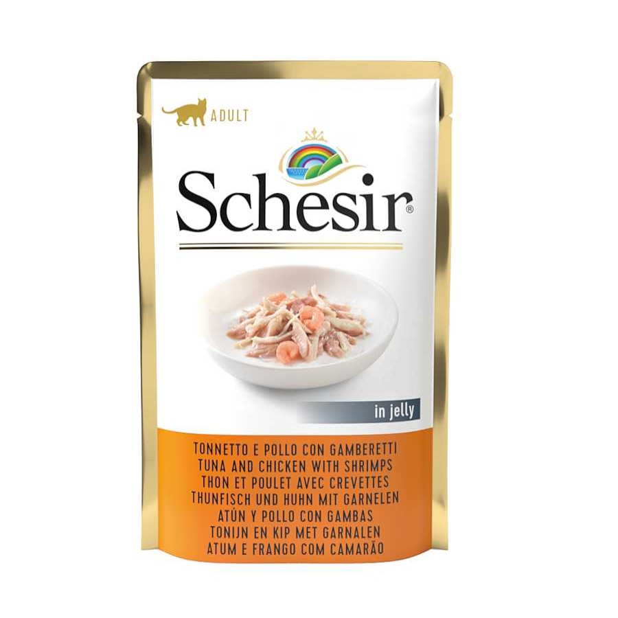 Gatos Schesir Comida H Meda | Schesir Adult At N Con Pollo Y Gambas Sobre Para Gatos