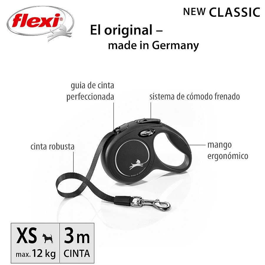 Perros Flexi Arneses, Collares Y Correas | Flexi New Classic Correa Extensible Negra Para Perros