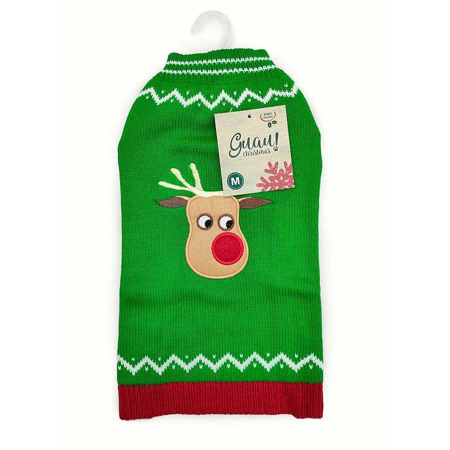 Perros Guau Christmas Ropa | Guau Christmas Jersey De Reno Verde Para Perros