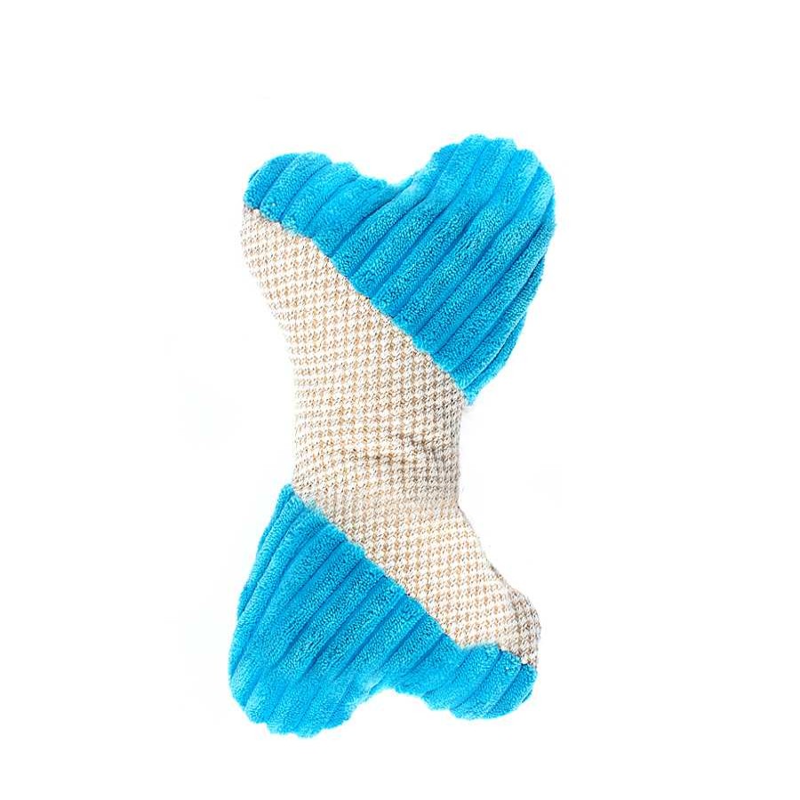 Perros Play & Bite Juguetes | Play&Bite Premium Hueso Azul De Peluche Para Perros