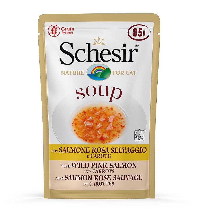 Gatos Schesir Comida H Meda | Schesir Soup Salm N Rosado Con Zanahoria Sobre Para Gatos