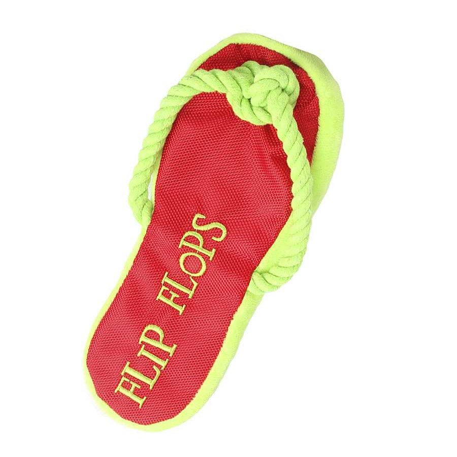 Perros Summer Vibes Juguetes | Summer Vibes Flip Flop Chancleta Con Cuerda Verde Y Rojo Juguete Para Perros