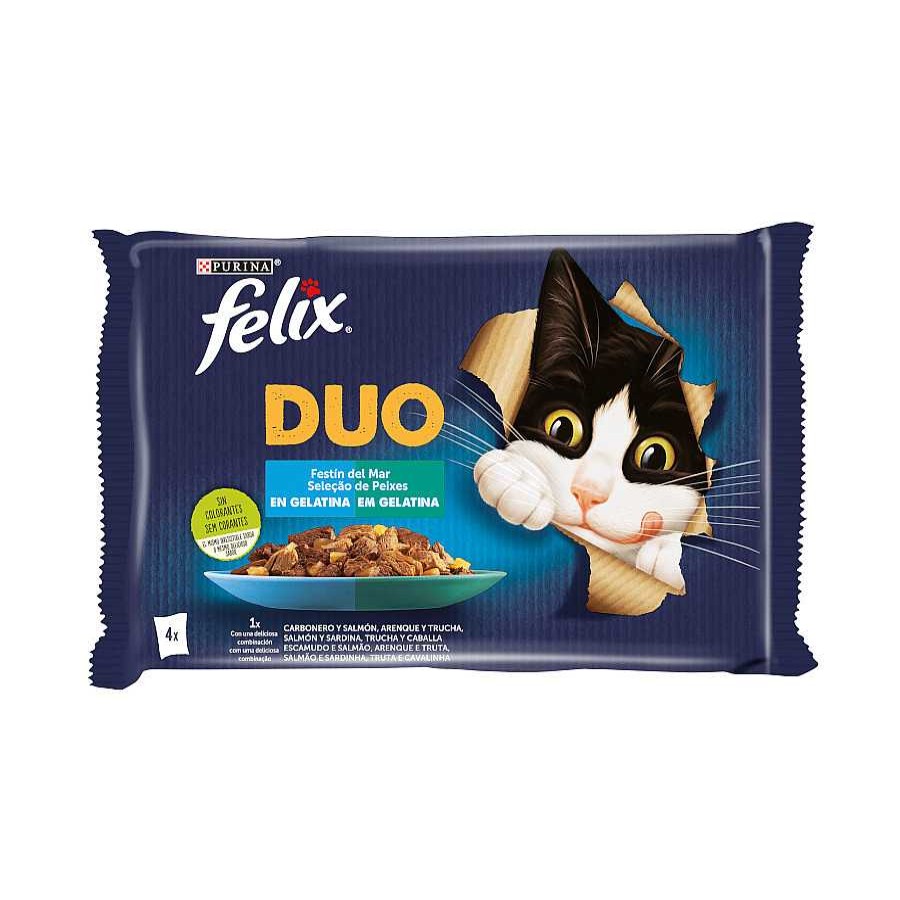 Gatos Felix Comida H Meda | Felix Fantastic Duo Pescado En Gelatina Sobre - Multipack 4