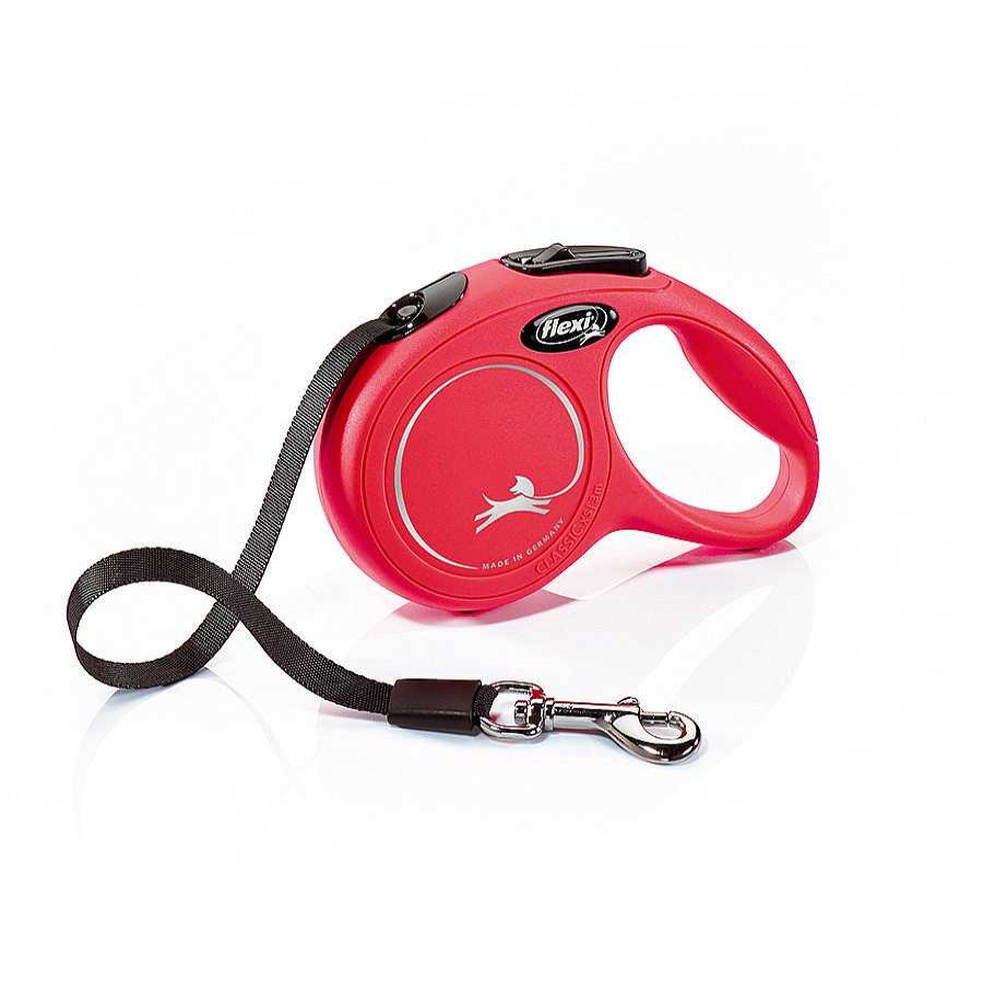 Perros Flexi Arneses, Collares Y Correas | Flexi New Classic Correa Extensible De Cinta Roja Para Perros